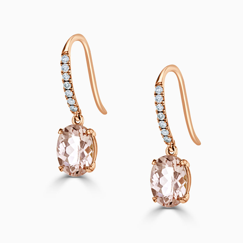 Ct Rose Gold Oval Morganite Diamond Drop Earrings Pde