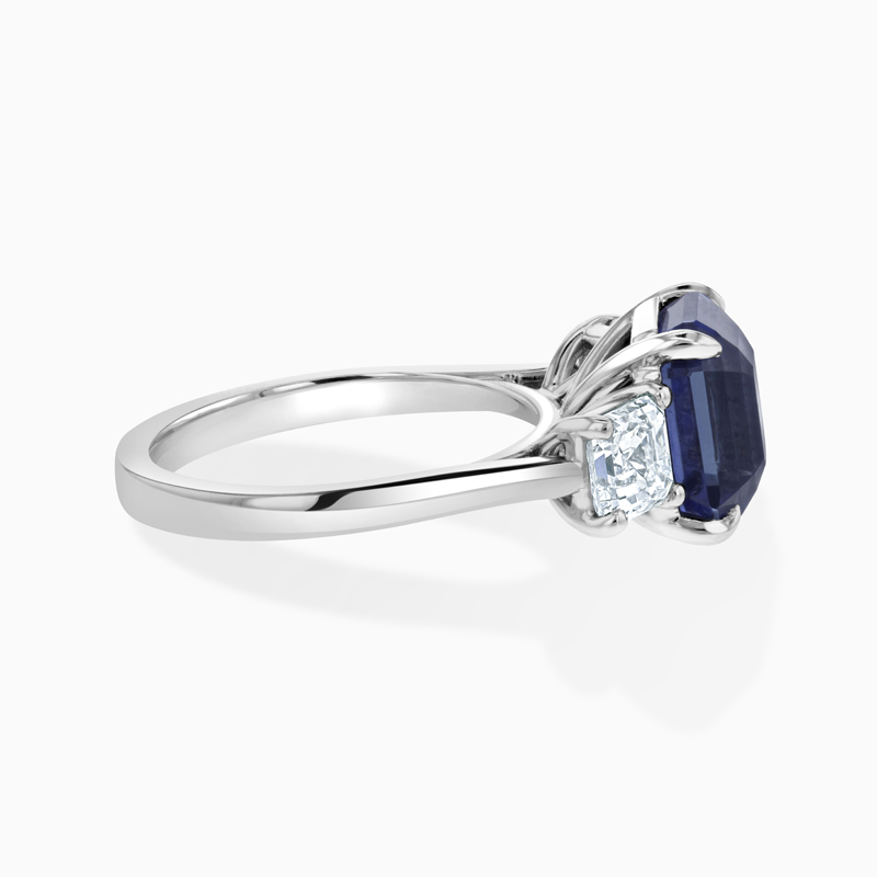Platinum Asscher Cut Sapphire & Diamond Three Stone Ring