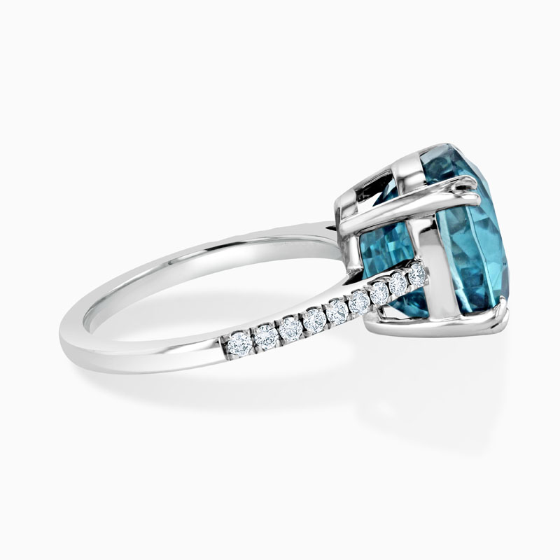 18ct White Gold Oval Blue Zircon & Diamond Ring