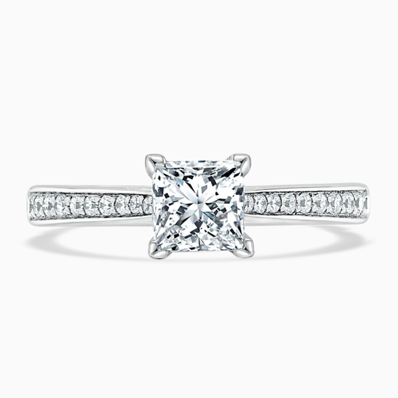18ct White Gold Princess Cut Tapered Pavé Engagement Ring