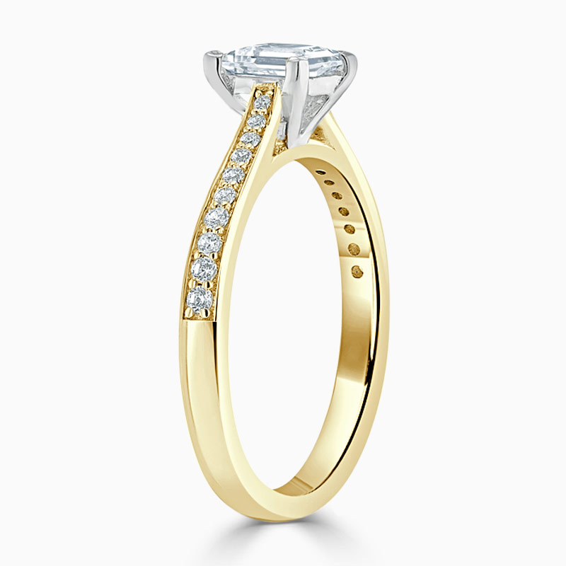 18ct Yellow Gold Princess Cut Tapered Pavé Engagement Ring