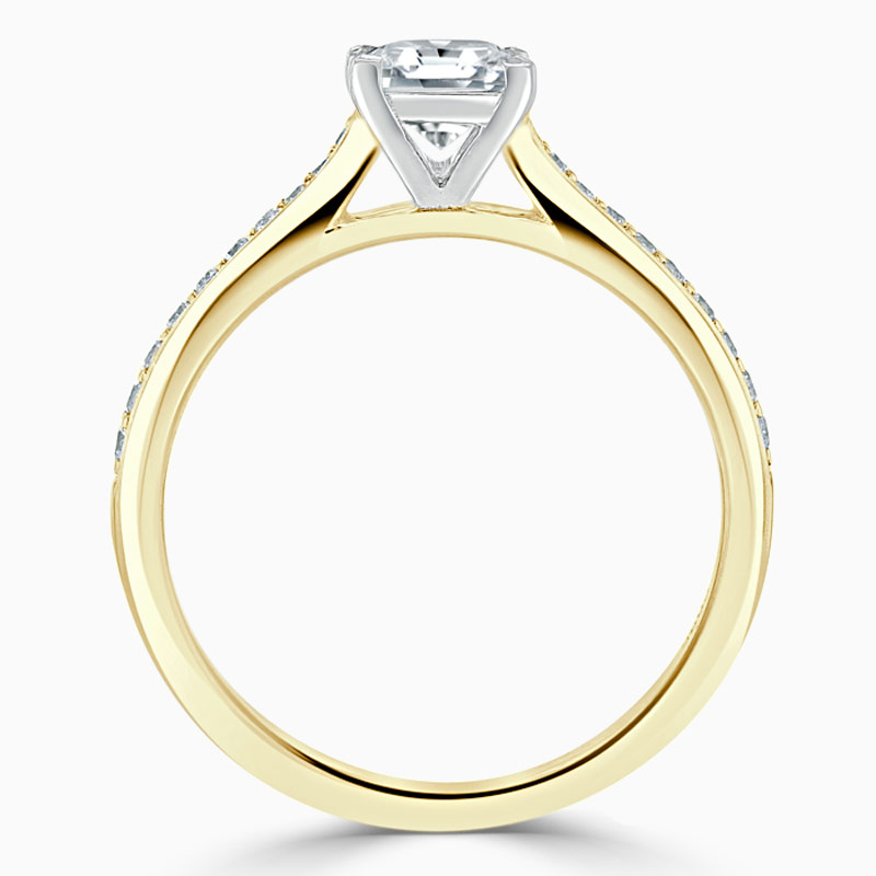 18ct Yellow Gold Princess Cut Tapered Pavé Engagement Ring