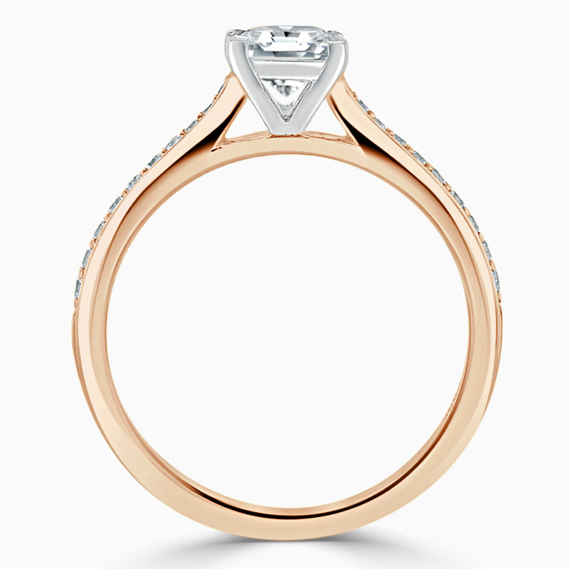 18ct Rose Gold Princess Cut Tapered Pavé Engagement Ring