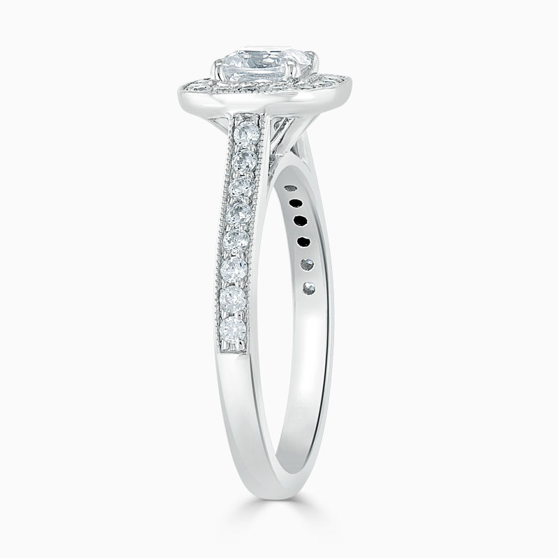 Platinum Cushion Cut Vintage Pavé Halo Engagement Ring