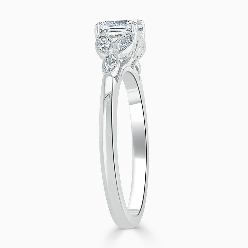 Platinum Cushion Cut Leaf Engagement Ring
