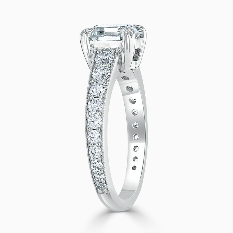 Platinum Cushion Cut Milgrain Pavé Engagement Ring