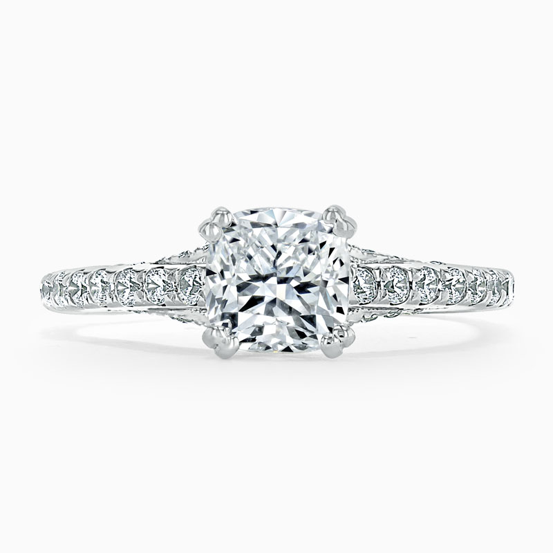 18ct White Gold Cushion Cut Entwined Set Engagement Ring