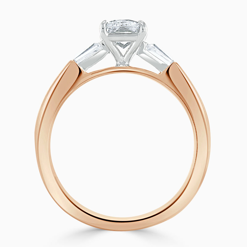 18ct Rose Gold Emerald Cut 3 Stone with Tapers Engagement Ring