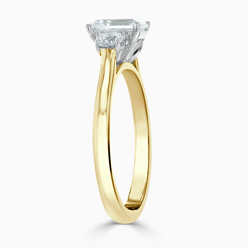 18ct Yellow Gold Emerald Cut 3 Stone with Rounds Engagement Ring