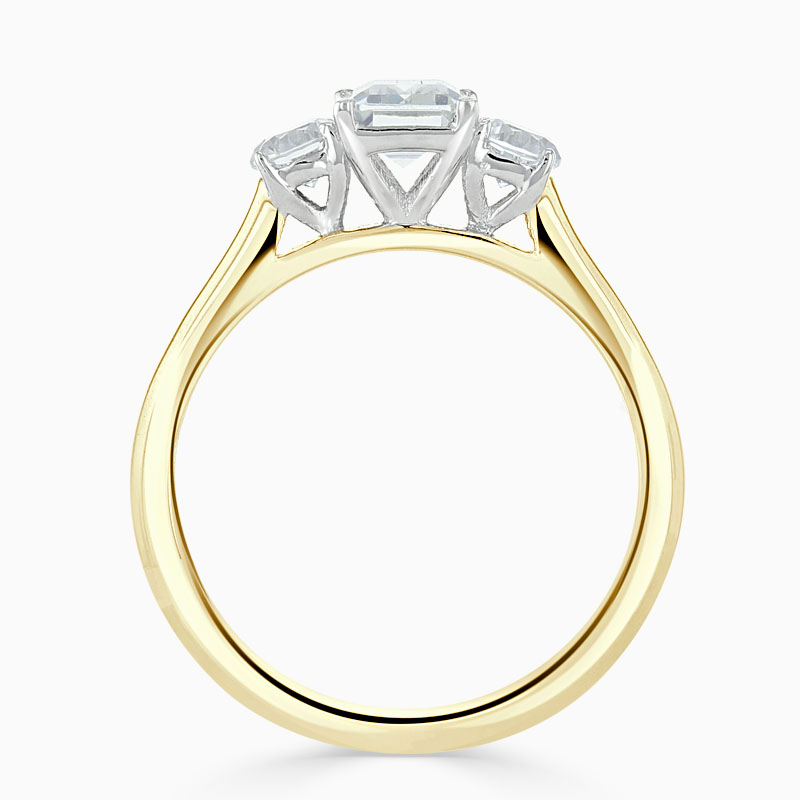 18ct Yellow Gold Emerald Cut 3 Stone with Rounds Engagement Ring