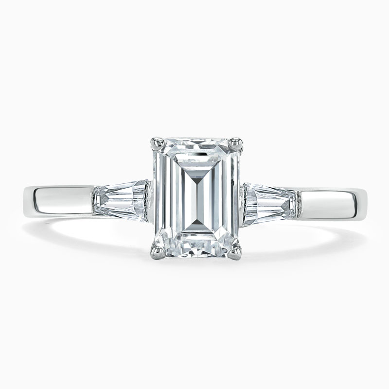 Platinum Emerald Cut 3 Stone with Tapers Engagement Ring