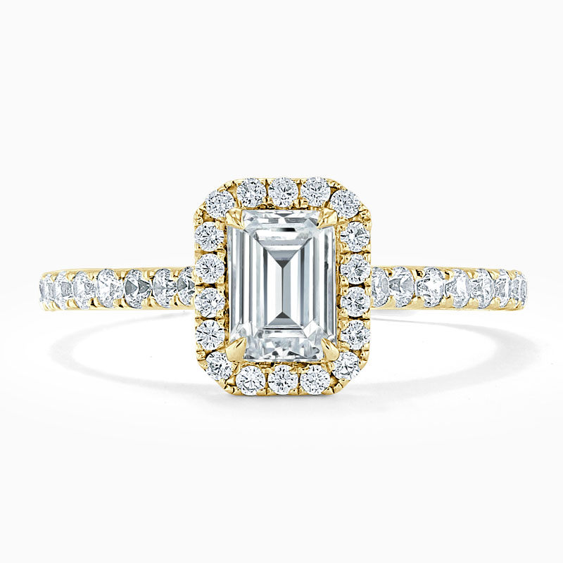 18ct Yellow Gold Emerald Cut Classic Wedfit Halo Engagement Ring