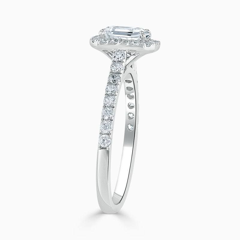 18ct White Gold Emerald Cut Classic Wedfit Halo Engagement Ring