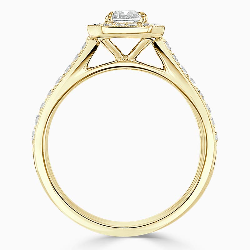18ct Yellow Gold Princess Cut Vintage Pavé Halo Engagement Ring