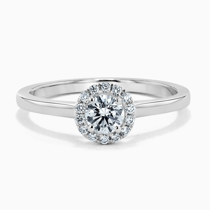 Platinum 950 Round Brilliant Classic Plain Halo Engagement Ring with Round, 0.50ct, G Colour, VS Clarity - GIA