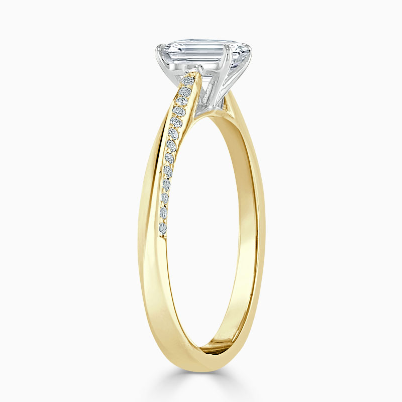 18ct Yellow Gold Emerald Cut Vortex Engagement Ring with Lab Grown Emerald, 0.50ct, G Colour, VS2 Clarity - IGI