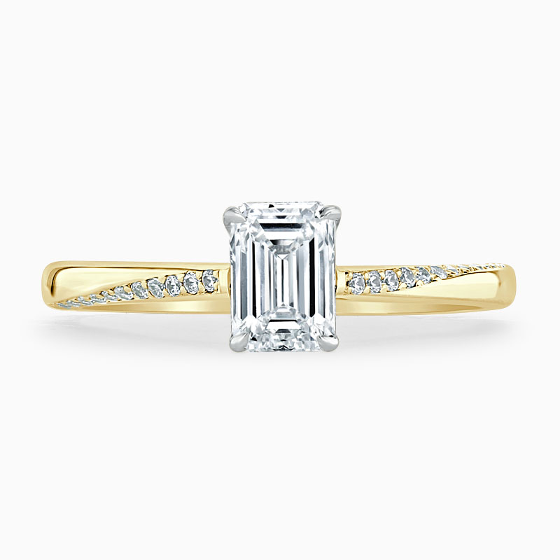 18ct Yellow Gold Emerald Cut Vortex Engagement Ring with Lab Grown Emerald, 0.50ct, G Colour, VS2 Clarity - IGI