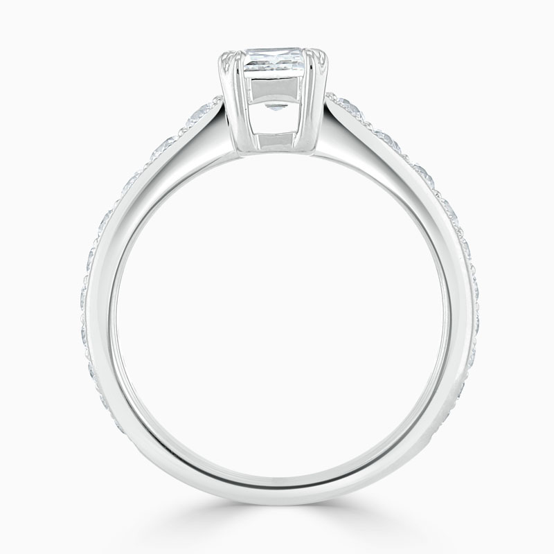 Platinum Emerald Cut Milgrain Pavé Engagement Ring