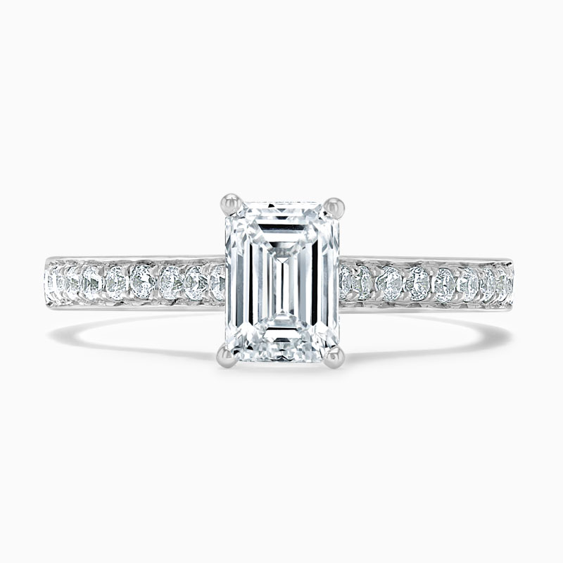 Platinum Emerald Cut Openset Pavé Engagement Ring