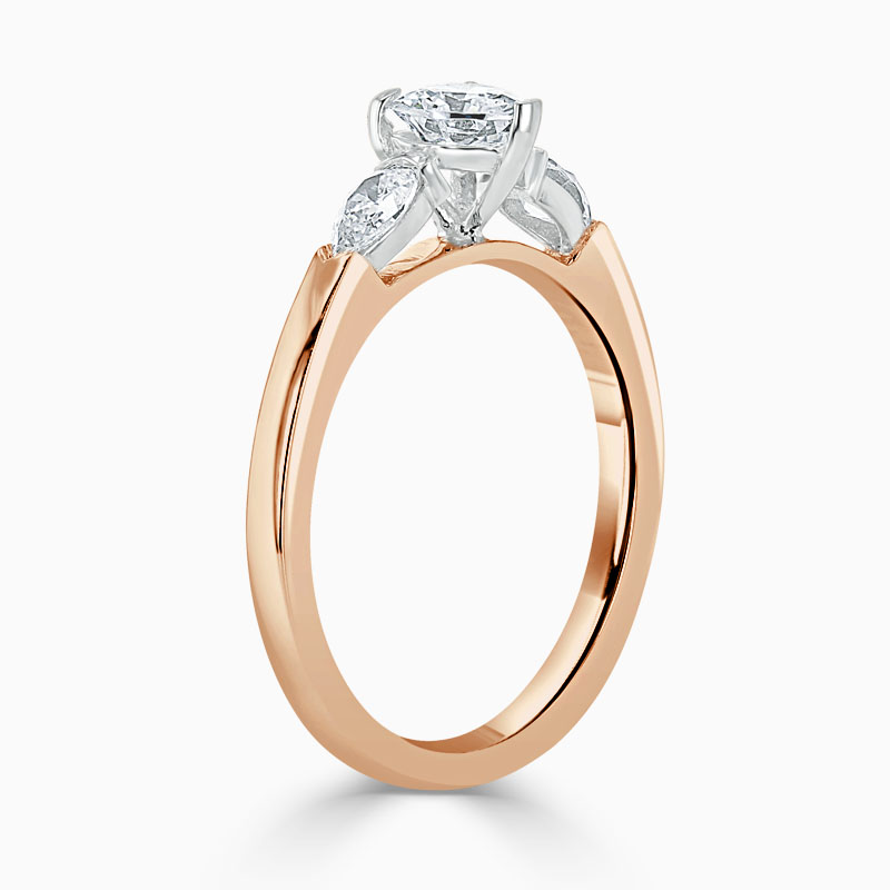 18ct Rose Gold Heart Shape 3 Stone with Pears Engagement Ring