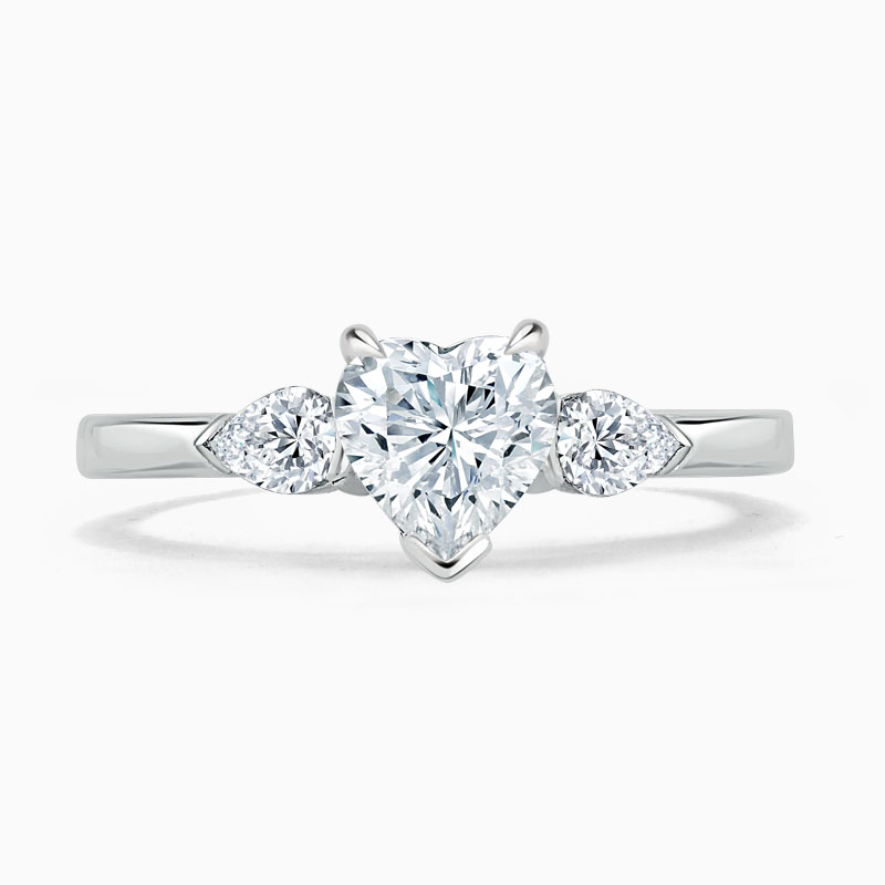 Platinum Heart Shape 3 Stone with Pears Engagement Ring