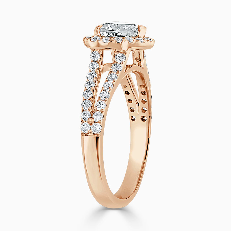 18ct Rose Gold Heart Shape Split Shoulder Halo Engagement Ring