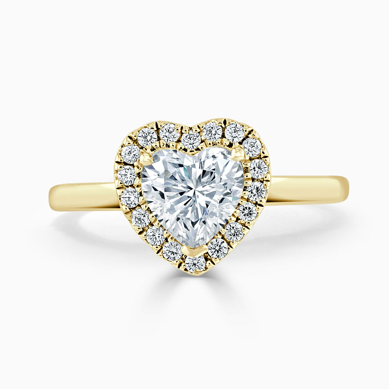 18ct Yellow Gold Heart Shape Classic Plain Halo Engagement Ring