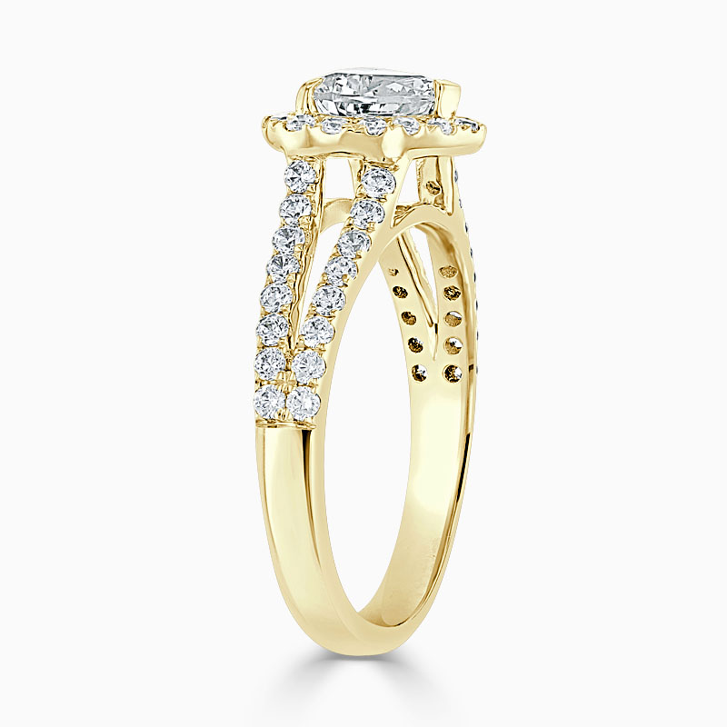 18ct Yellow Gold Heart Shape Split Shoulder Halo Engagement Ring