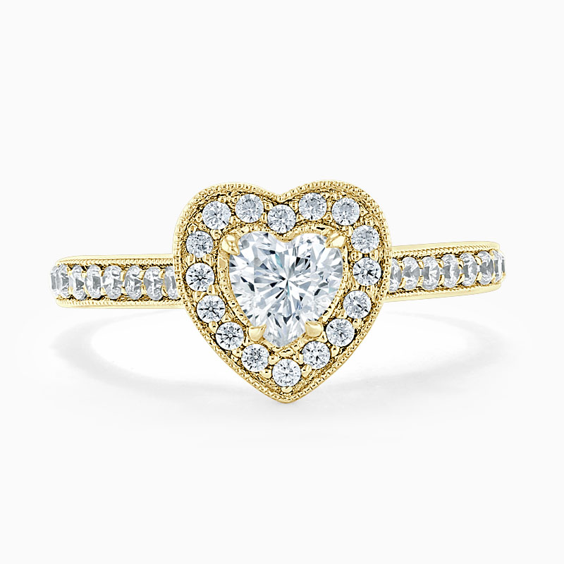 18ct Yellow Gold Heart Shape Vintage Pavé Halo Engagement Ring