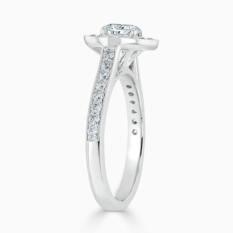 Platinum Heart Shape Vintage Pavé Halo Engagement Ring