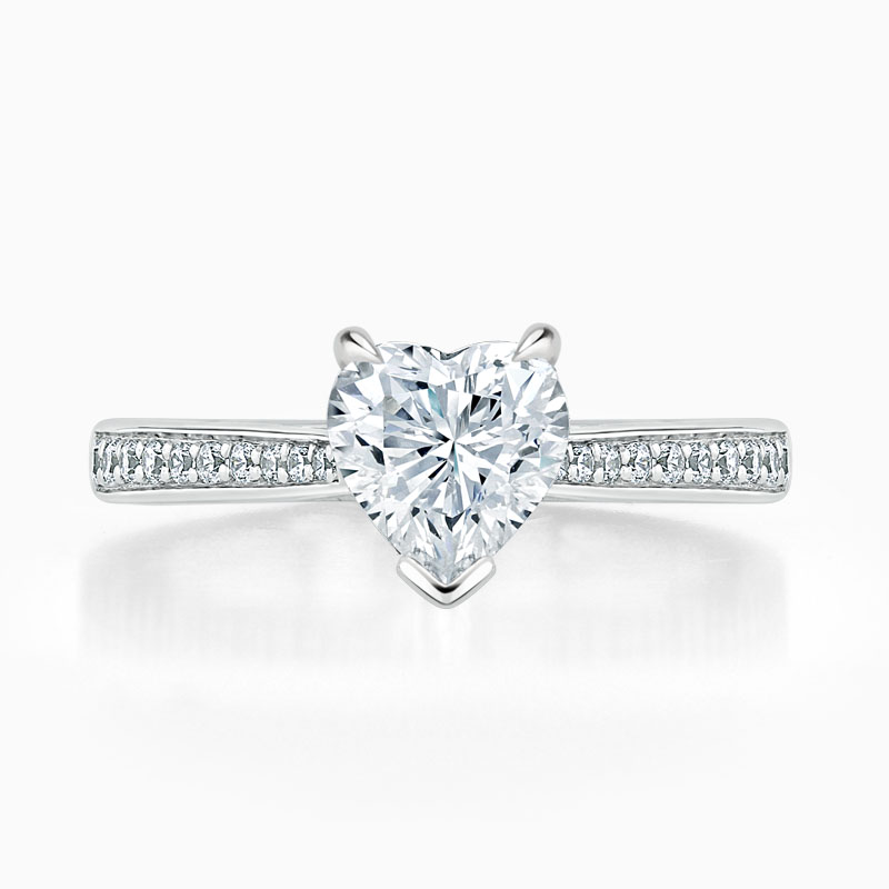 Platinum Heart Shape Tapered Pavé Engagement Ring