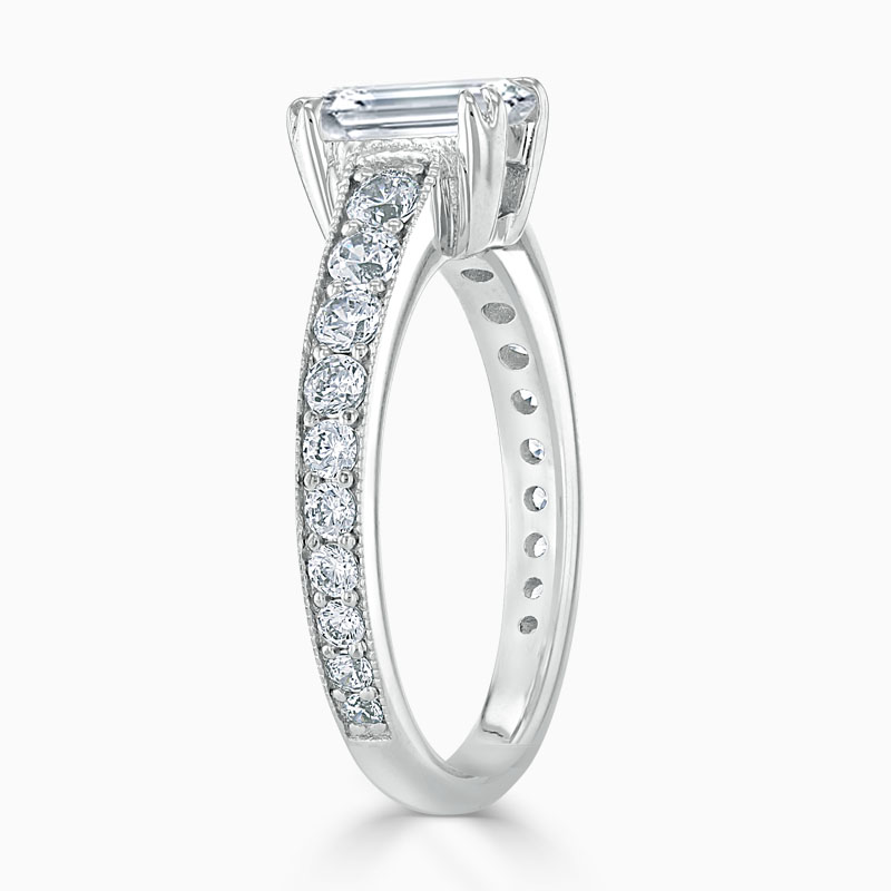18ct White Gold Emerald Cut Milgrain Pavé Engagement Ring