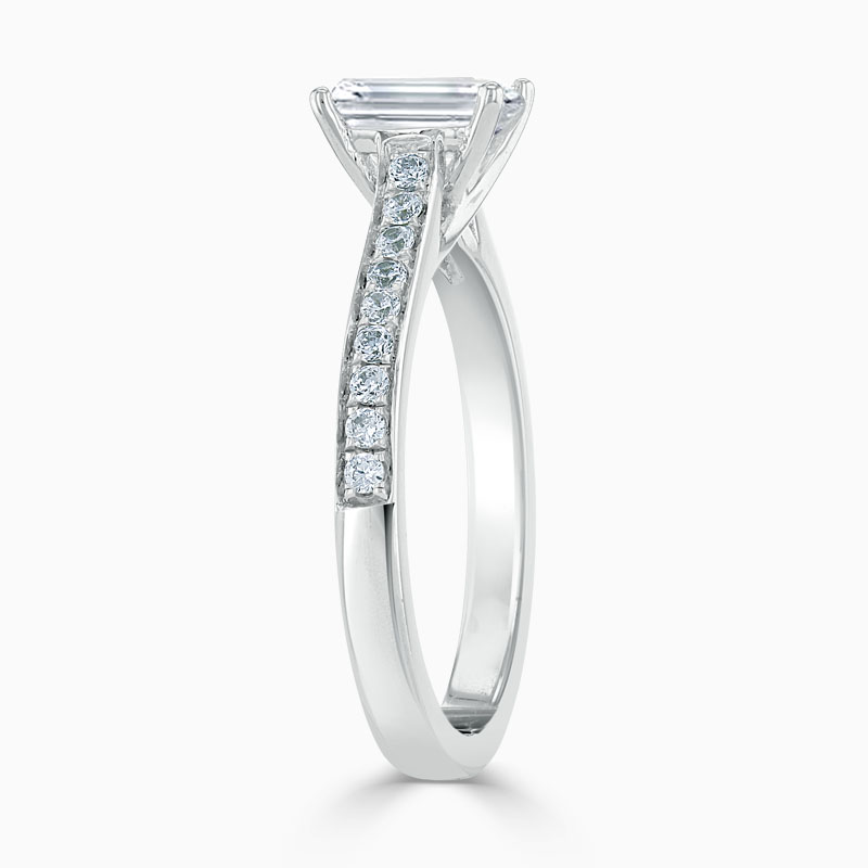 18ct White Gold Emerald Cut Openset Pavé Engagement Ring