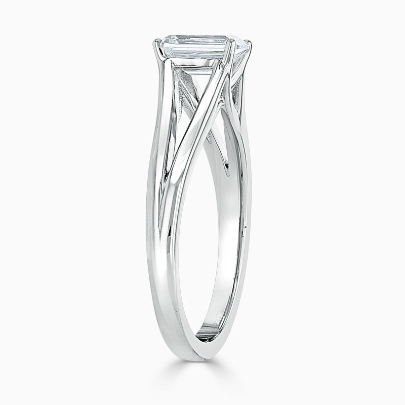 18ct White Gold Emerald Cut Split Shoulder Engagement Ring