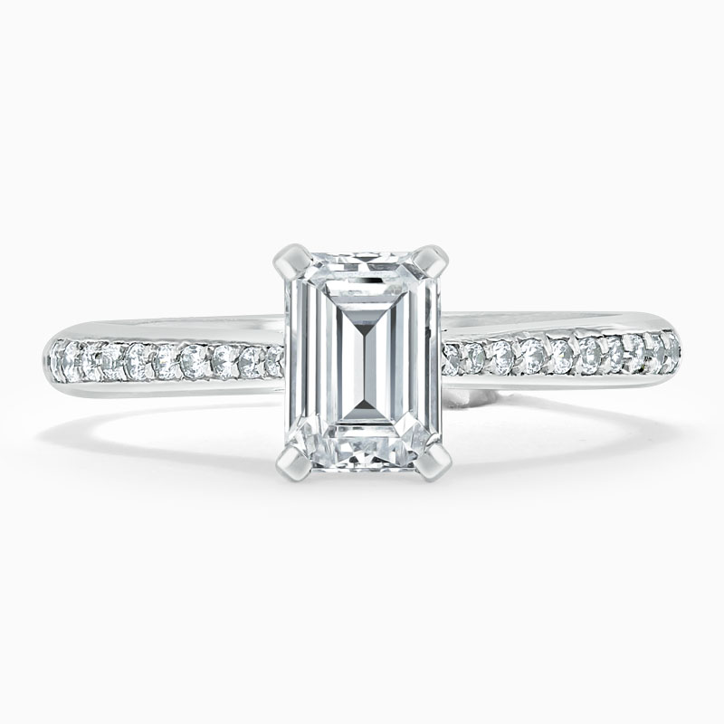18ct White Gold Emerald Cut Tapered Pavé Engagement Ring