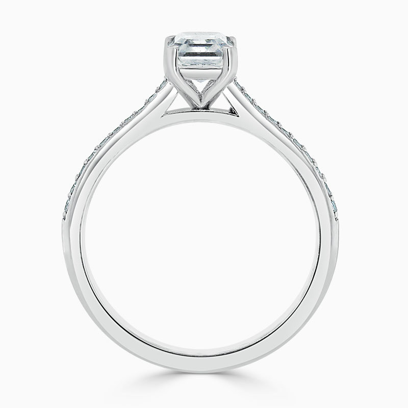 18ct White Gold Emerald Cut Tapered Pavé Engagement Ring