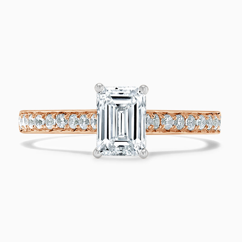 18ct Rose Gold Emerald Cut Openset Pavé Engagement Ring
