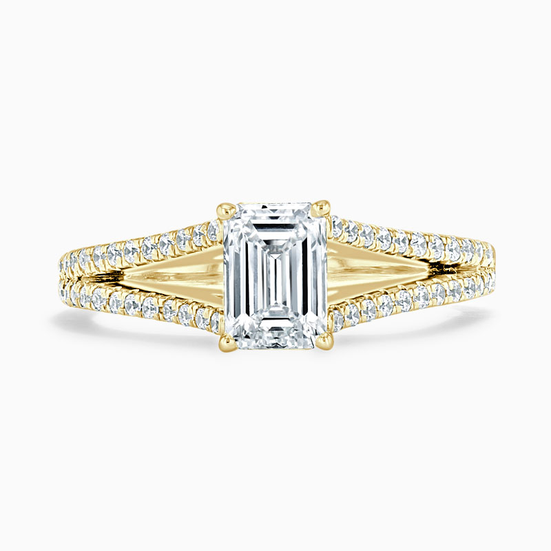 18ct Yellow Gold Emerald Cut Cutdown Split Shoulder Engagement Ring