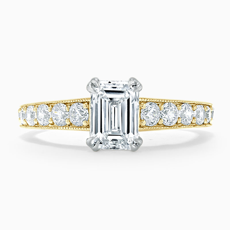 18ct Yellow Gold Emerald Cut Milgrain Pavé Engagement Ring - PRS0331 ...