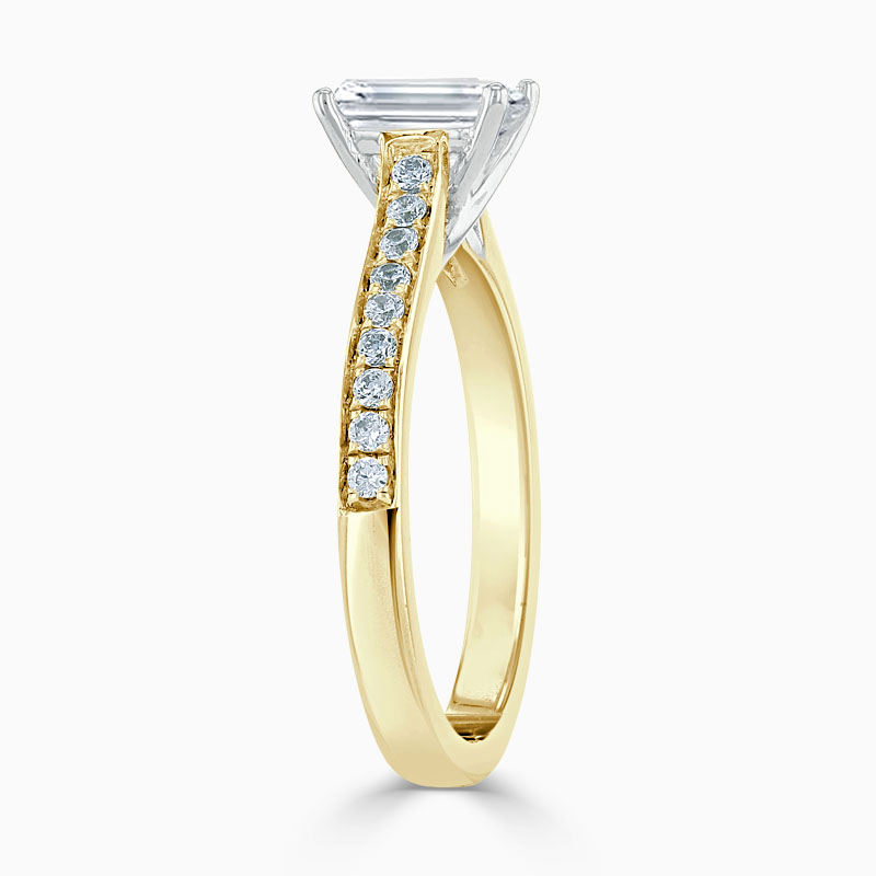 18ct Yellow Gold Emerald Cut Openset Pavé Engagement Ring