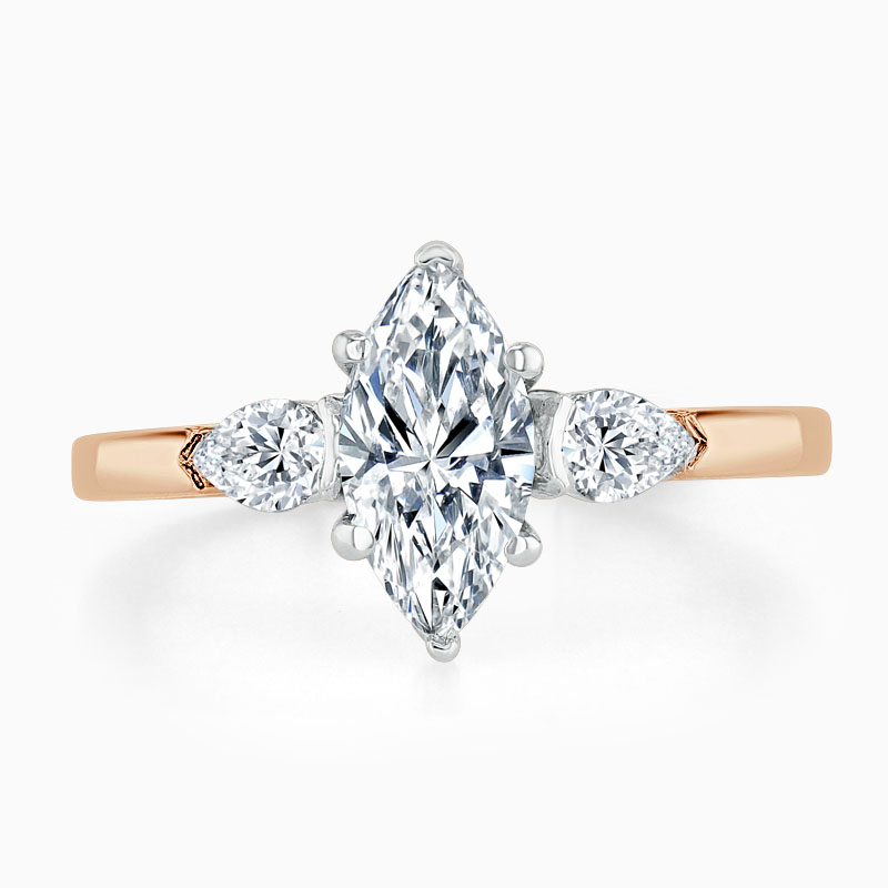 18ct Rose Gold Marquise Cut 3 Stone with Pears Engagement Ring