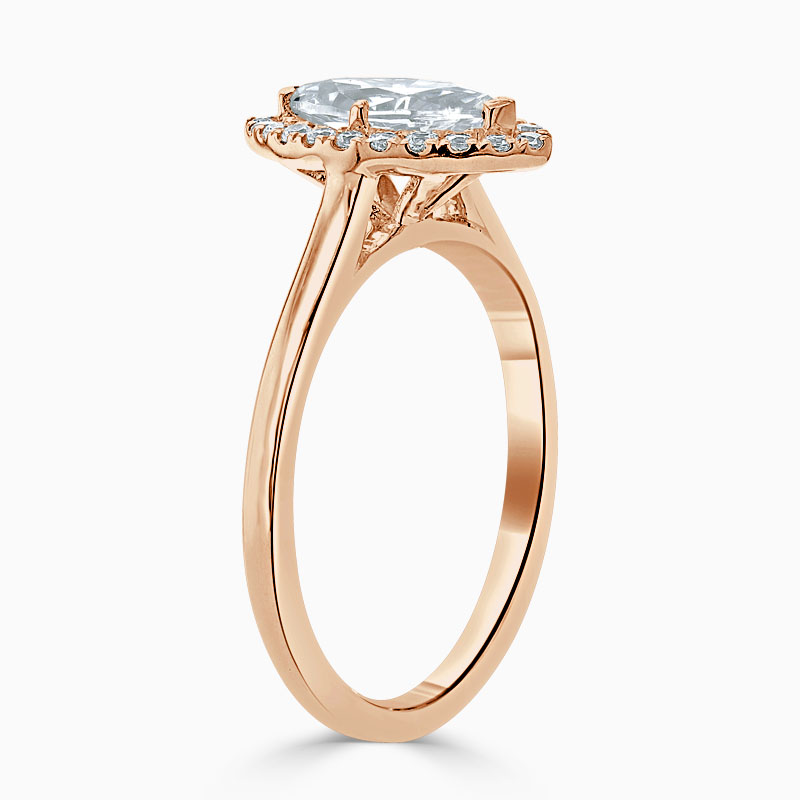 18ct Rose Gold Marquise Cut Classic Plain Halo Engagement Ring