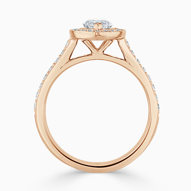 18ct Rose Gold Marquise Cut Vintage Pavé Halo Engagement Ring