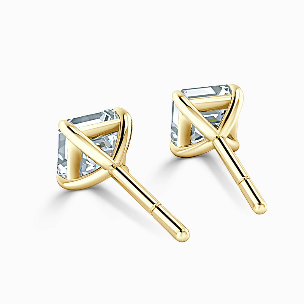 18ct Yellow Gold Asscher Cut Single Stone Stud Diamond Earrings