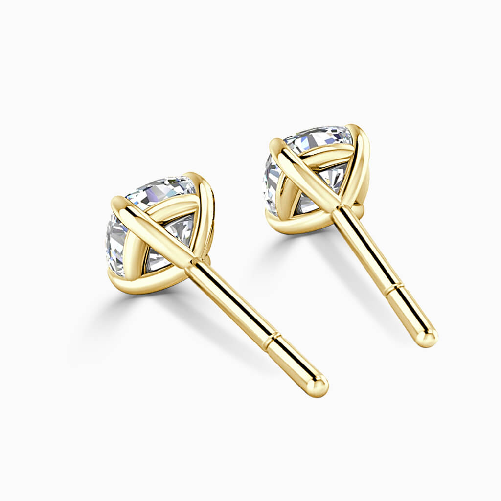 18ct Yellow Gold Cushion Cut Single Stone Stud Diamond Earrings