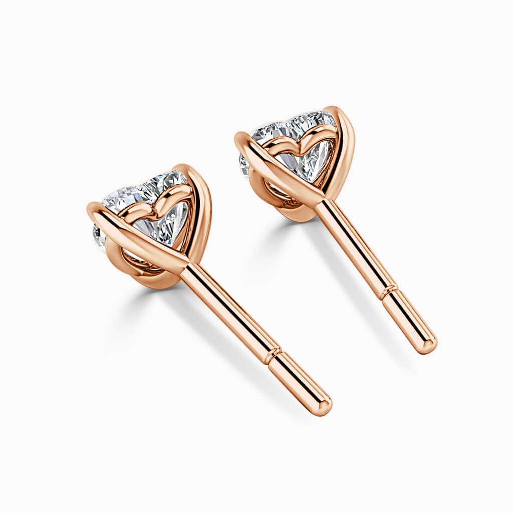 18ct Rose Gold Heart Shape Single Stone Stud Diamond Earrings