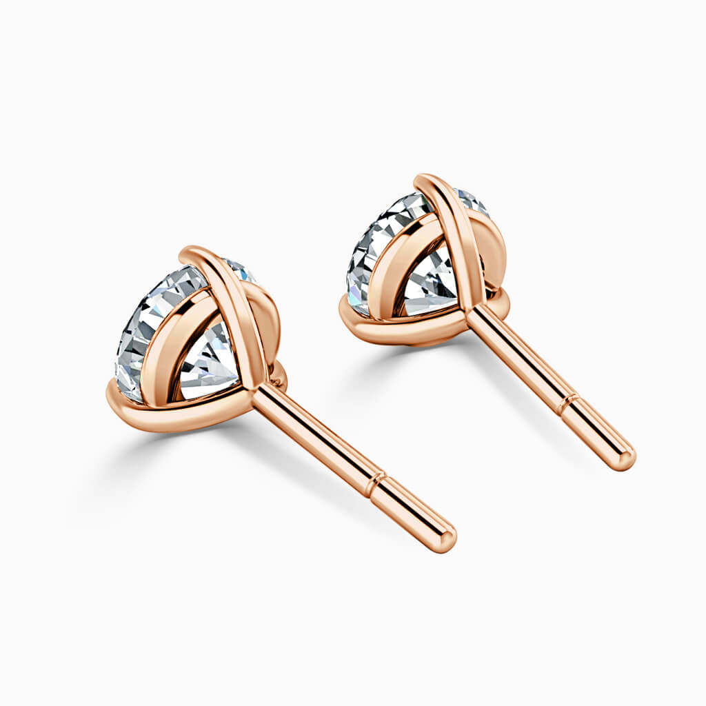 18ct Rose Gold Round Brilliant 3 Claw Stud Diamond Earrings