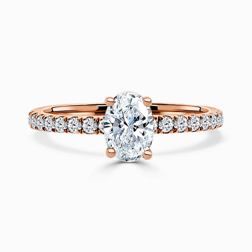 18ct Rose Gold Oval Shape Hidden Halo With Cutdown Engagement Ring