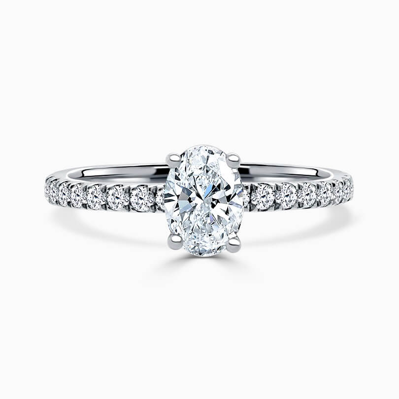18ct White Gold Oval Shape Hidden Halo With Cutdown Engagement Ring