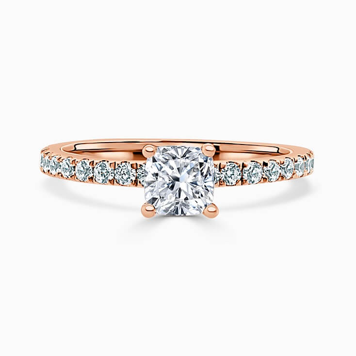 18ct Rose Gold Cushion Cut Hidden Halo With Cutdown Engagement Ring